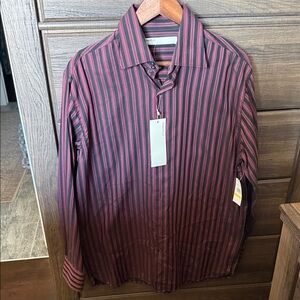 Men's Long-Sleeve Striped Dress Shirt - Pink/Black